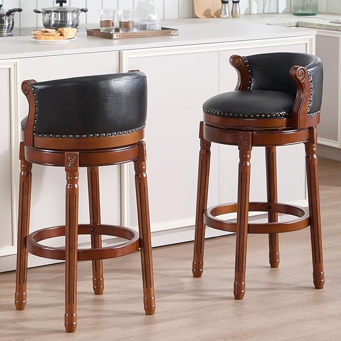 Cow top Leather Wooden Bar Stools, 29.5" Bar Height Bar Chair - Image 3
