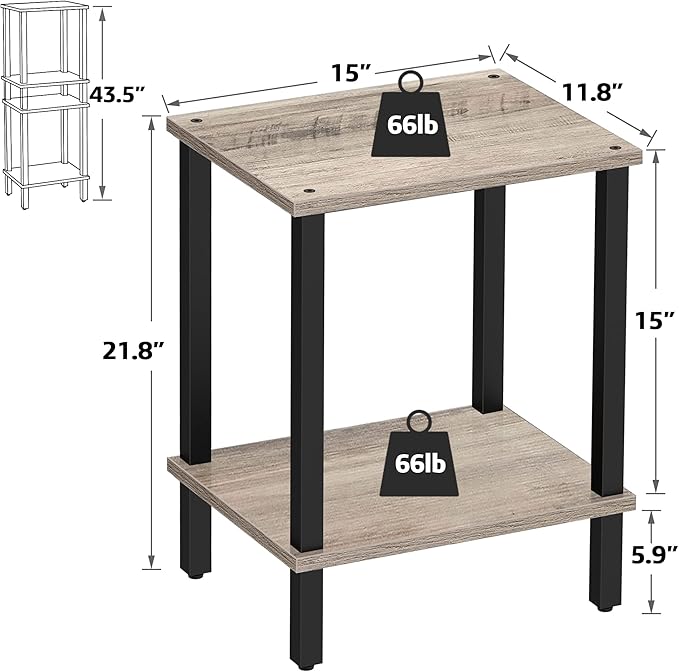 TUTOTAK End Table, Side Table, Nightstand, 2-Tier Storage Shelf, Sofa Side Table - Image 3