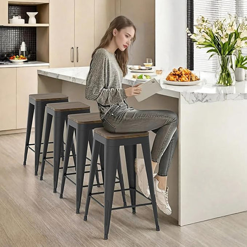 26 inch Backless Bar Stools Set of 4, Indoor Metal Bar Stools - Image 2
