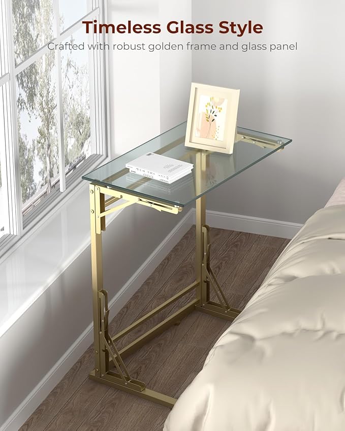 Tatub 24" Folding TV Tray Table, Glass C Shaped End Table - Image 5