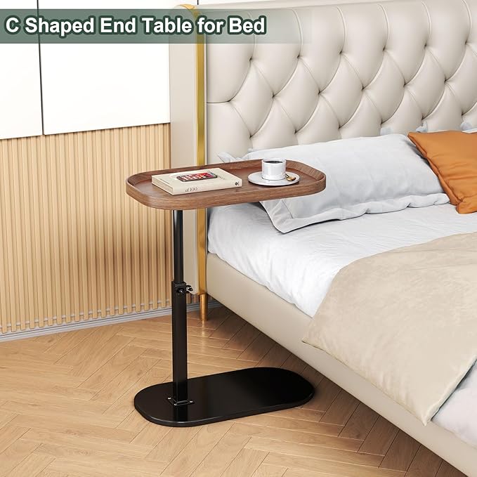 C Shaped Side Table Adjustable Height, 360°Swivel C Shaped End Table, Couch - Image 5
