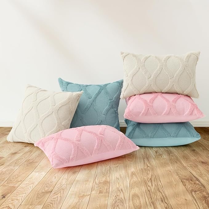 decorUhome Throw Pillow Covers 24x24 Inch Set of 2, Soft Plush Faux Fur Wool - Image 6
