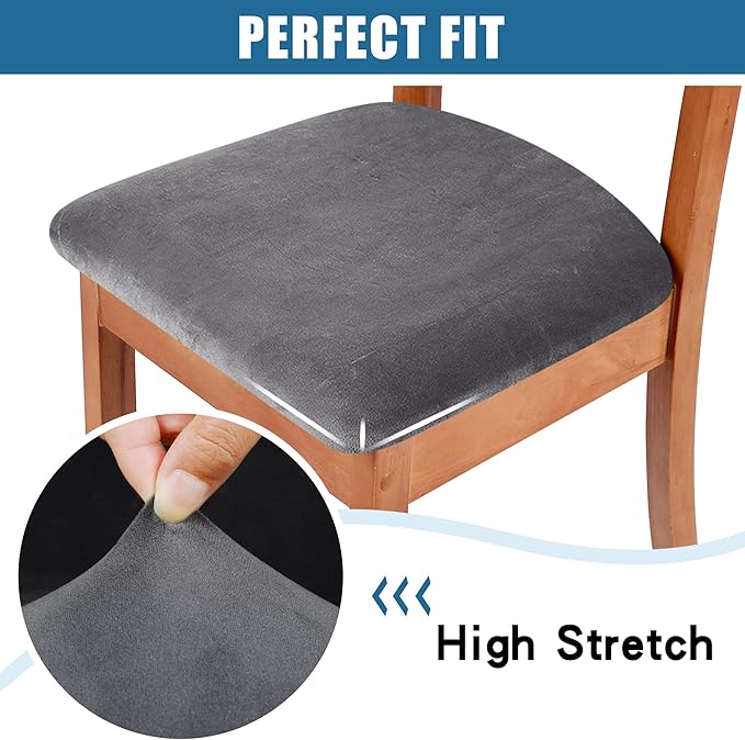 Smiry Velvet Seat Covers for Dining Room Chair Set of 2, Stretch Fit Removable - Image 4