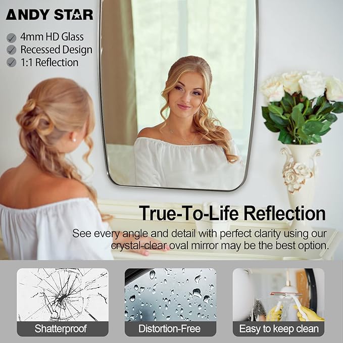 ANDY STAR Brushed Nickel Bathroom Mirror, Large 24x36’’ Brushed Nickel Metal - Image 4