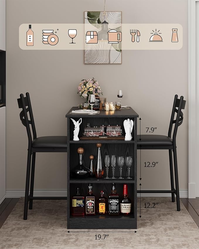 Garvee Bar Table and Chairs Set, 3 Piece Bar Table Set - Image 4