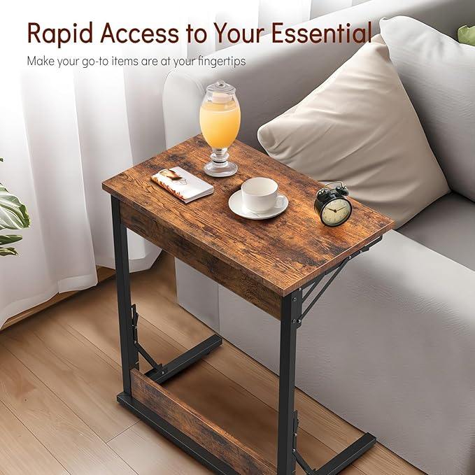 Tatub 24" Folding C Shaped End Table Set of 4, Small Sofa Side Laptop Desk - Image 4