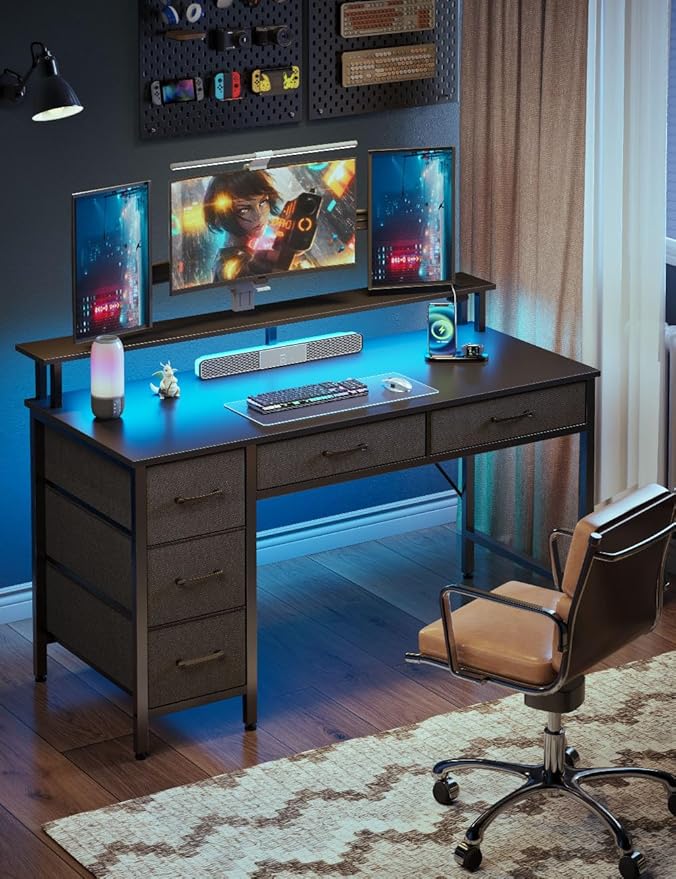 Seventable Computer Desk with Power Outlets & LED Light, 39 inch Home Office - Image 2