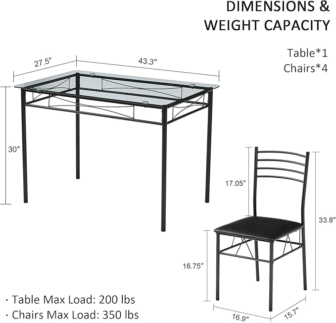 VECELO Kitchen Dining Table and Chairs Set - Image 6
