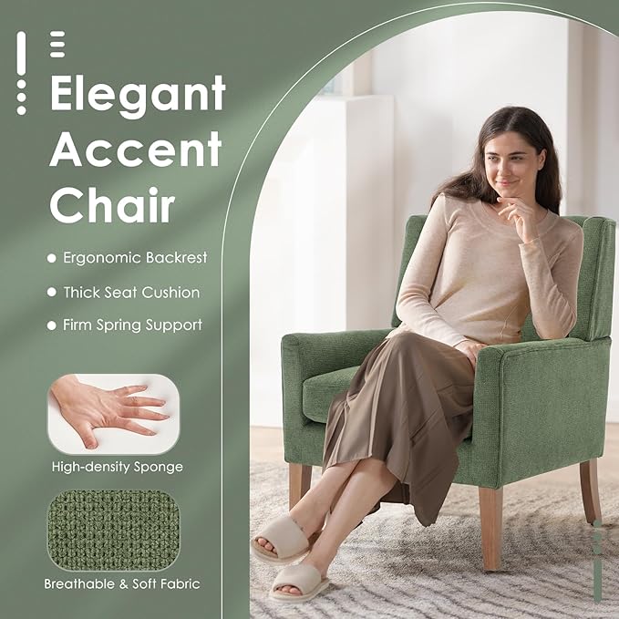 COLAMY Modern Wingback Living Room Chair, Upholstered Fabric Accent Armchair - Image 3