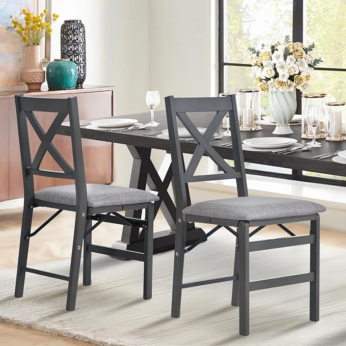 COLAMY Folding Dining Chairs Set of 2 – Dark Grey Upholstered Dining Room Chairs - Image 2