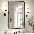 Wall Mount Mirror for Bathroom, Brush Black Metal Framed Rounded Corner by Minuover