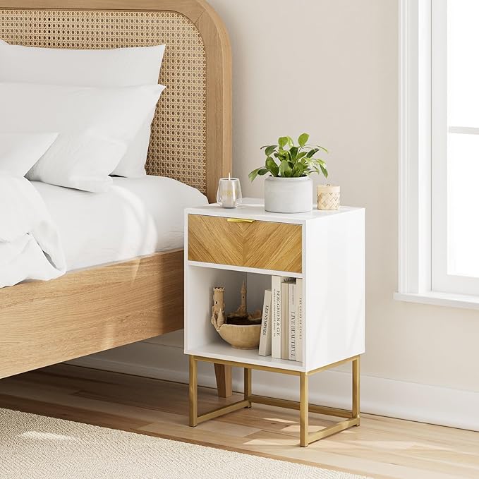 Masupu Nightstand, Modern Night Stand Boho Farmhouse Wood Bedside Table - Image 5