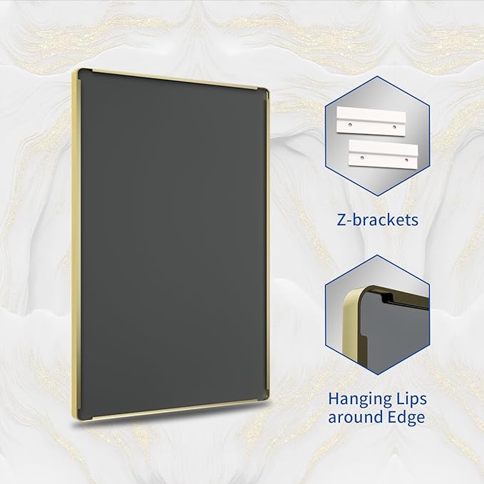 WEER Gold Bathroom Mirror, 24X36 Inch Brushed Gold Metal Frame Mirror, Rounded - Image 7