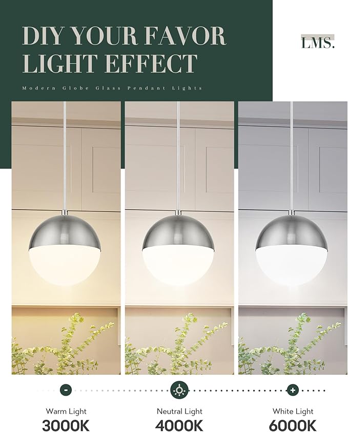 LMS Mid Century Pendant Lights, Brushed Nickel Kitchen Island Light Fixtures - Image 8