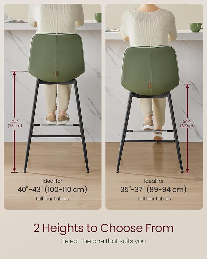 VASAGLE Bar Stools Set of 2, Counter Height Bar Stools - Image 2