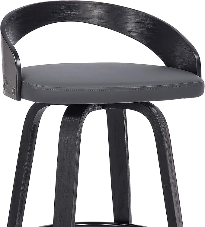 Armen Living Sonia 26" Counter Height Swivel Gray Faux Leather and Black Wood - Image 10