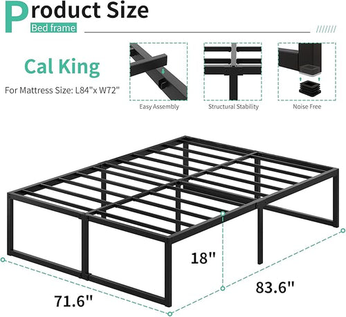 18 Inch California King Bed Frames Sturdy Mattress Foundation, Heavy Duty Metal - Image 2