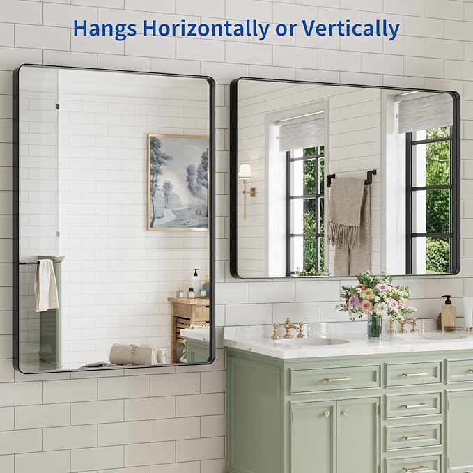 WEER Black Bathroom Mirror for Wall, 50X36 Inch Matte Black Mirror, Rectangular - Image 5
