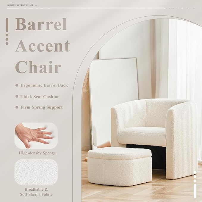 COLAMY Upholstered Sherpa Barrel Accent Chair - Image 5