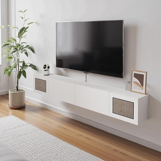 Pmnianhua Boho Floating TV Stand 55", Modern Wall Mounted Media Console by Pmnianhua