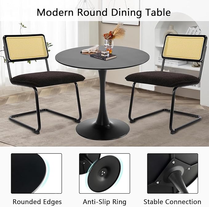 Black Round Dining Table, 24 Inches Tulip Round Kitchen Table, Mid-Century - Image 3