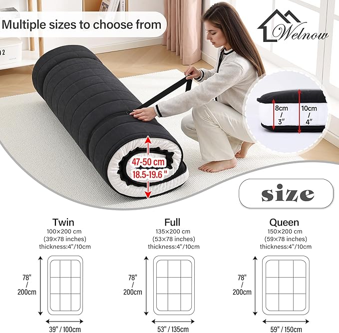 Welnow Japanese Futon Floor Mattress, Full Size Thick Tatami Mat Portable & - Image 2