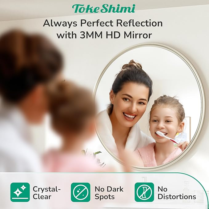 TokeShimi 18 in Round Brushed Nickel Mirror Bathroom, Shatterproof Bathroom - Image 5