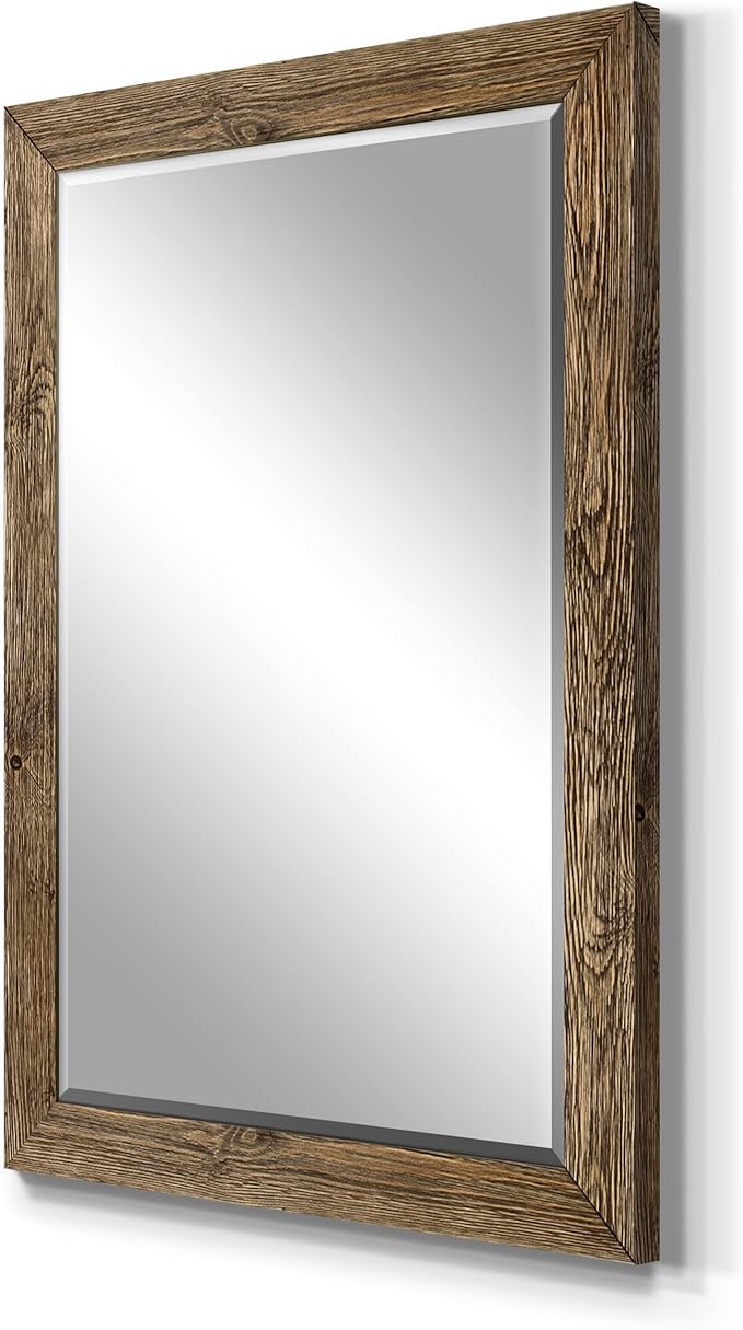 Renditions Gallery Walnut Vanity Mirror Rectangular Barnwood Framed Wall Mirror - Image 5