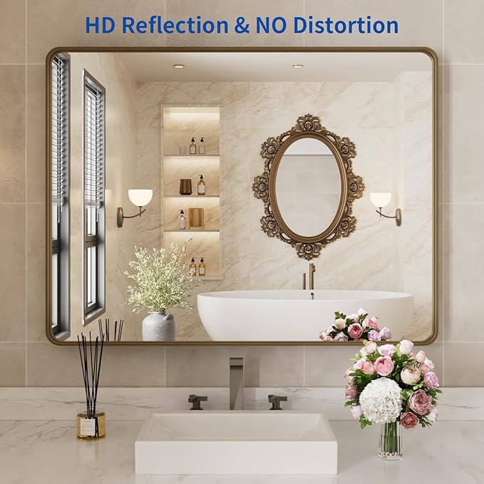 WEER Bronze Bathroom Wall Mirror, 40x30 Inch Oil Rubbed Bronze Vanity Mirror - Image 2
