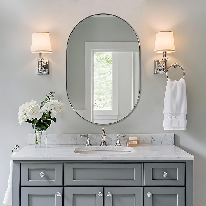 ANDY STAR Brushed Nickel Oval Bathroom Mirror, 24x36 Nickel Pill-Shaped Mirror - Image 3