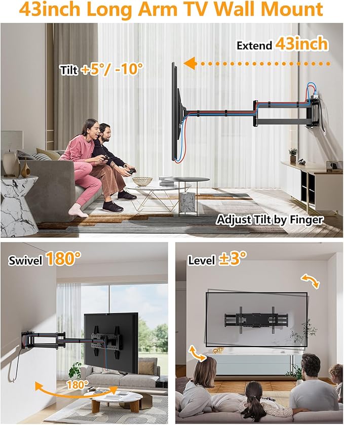 FORGING MOUNT Long Extension TV Mount, Heavy Duty Dual Arm Full Motion TV Wall - Image 3