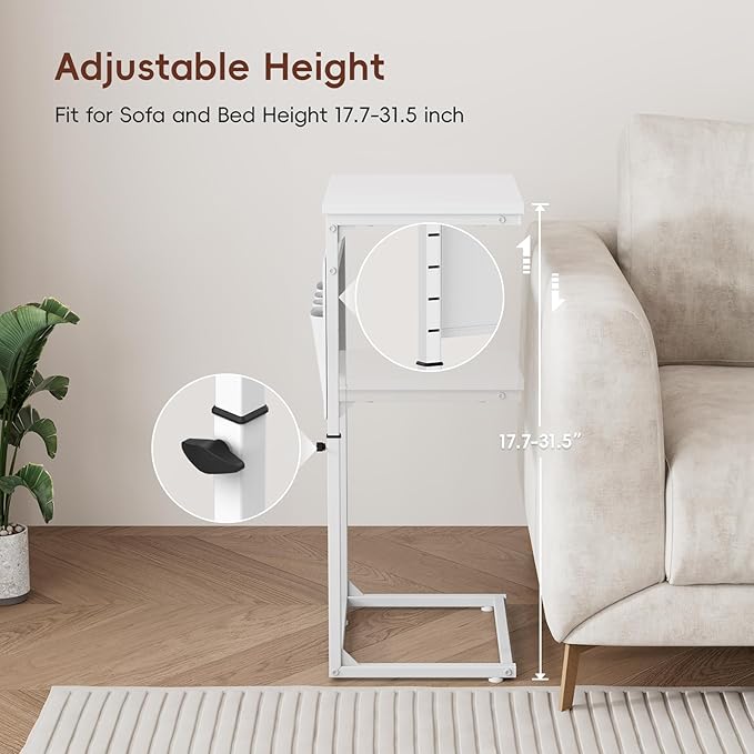 Vagusicc C Shaped End Table, Adjustable Height Small Couch Side Table - Image 7