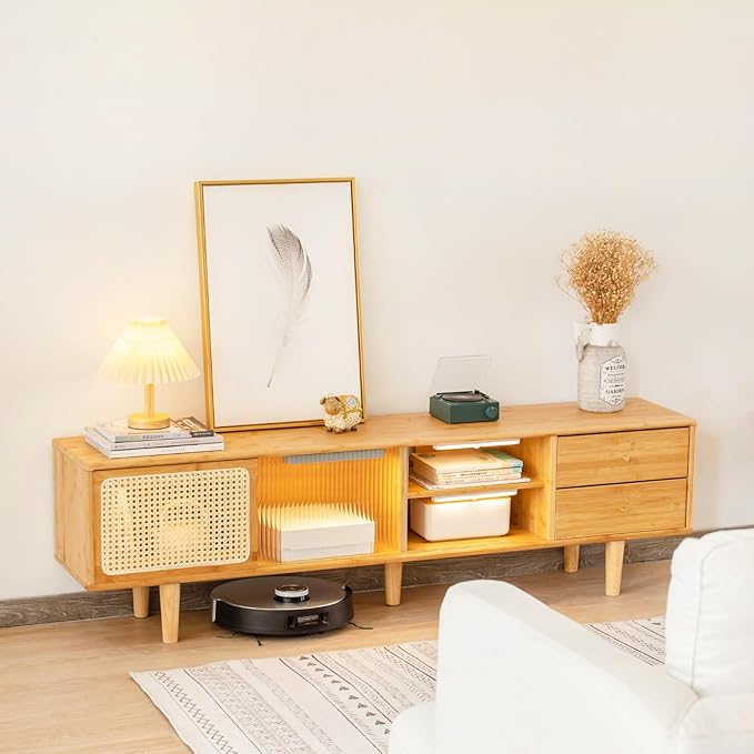 Tiita Rattan TV Stand for 55 60 Inch TV, Bamboo TV Cabinet - Image 6