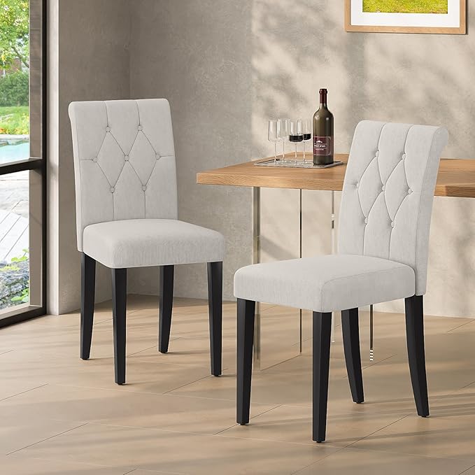 Upholstered Dining Chairs Set of 2, Modern Button Tufted Parsons Design by WelzonaDirect
