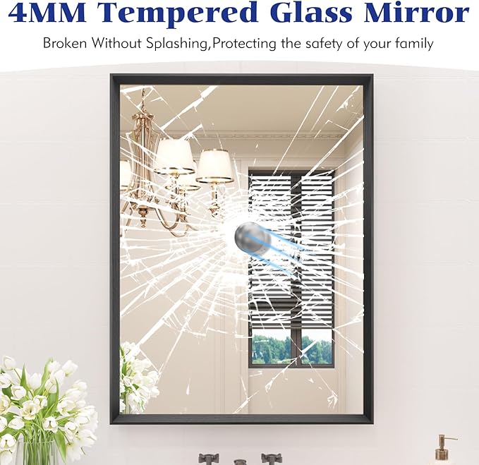 Rectangle Bathroom Mirror 55x30 Inch, Matte Black Framed, 4MM Tempered Glass - Image 5