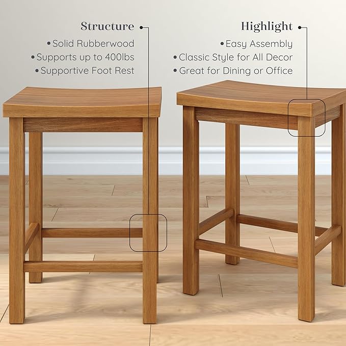 Grain & Grove Smith Collection Solid Wood Counter Height Bar Stool, 24-Inch - Image 5