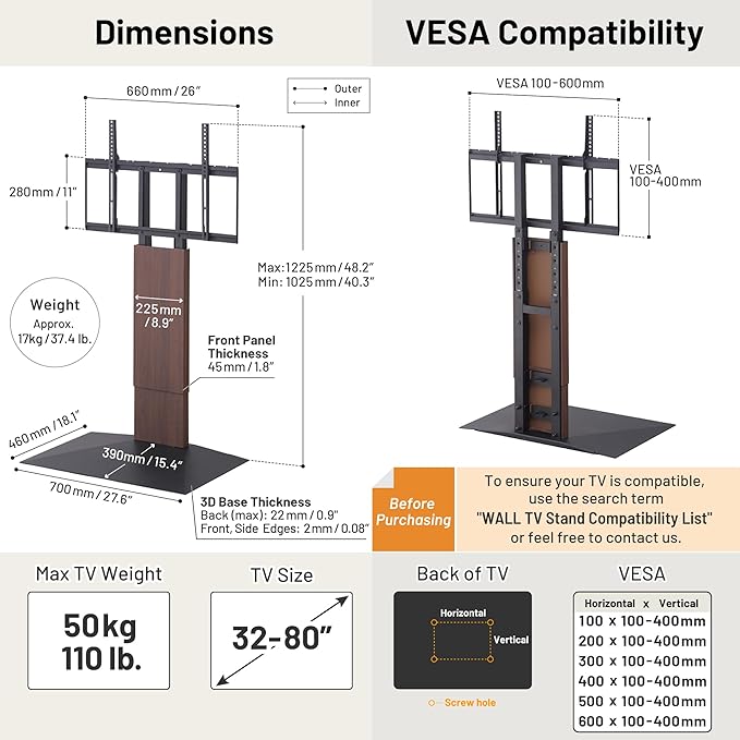 WALL V3 Low Type | Sleek 32-80 Inch Universal Ultra thin TV Stand | Walnut | - Image 6
