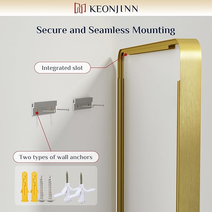 Keonjinn Gold Bathroom Vanity Mirror 48 x 36 Inch Large Rounded Rectangle - Image 6