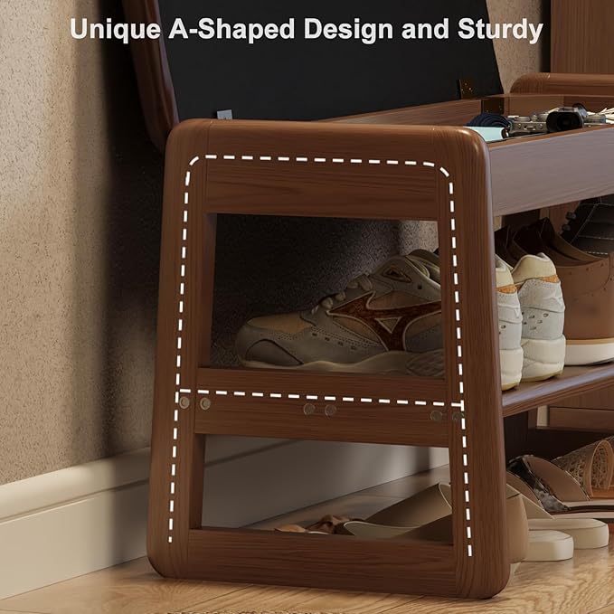 Shoe Rack Bench with Cushion, 2 Tiers Shoe Bench with Flip-Top Storage - Image 7