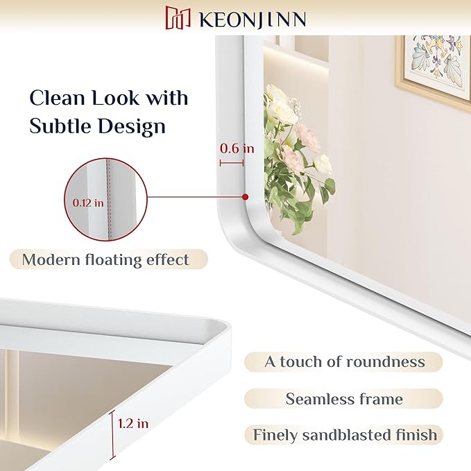 Keonjinn Matte White Bathroom Mirrors - Image 3
