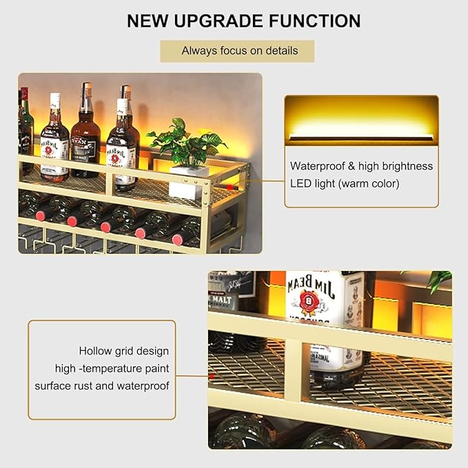 Pengfei LED Wine Rack Wall Mounted, Industrial Metal Wall Wine Shelf & Glass - Image 4