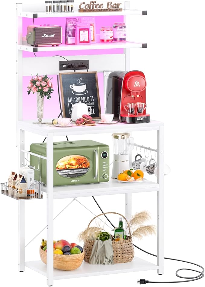 Aheaplus Bakers Rack with Power Outlet, Microwave Stand, 5 Tiers Coffee Bar by Aheaplus