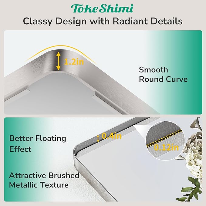 TokeShimi 48x30 Wall Mirror for Bathroom, Brushed Nickel Bathroom Vanity Mirror - Image 3