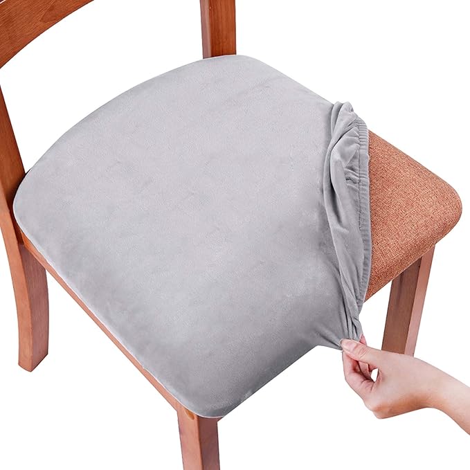 Smiry Velvet Seat Covers for Dining Room Chair Set of 6, Stretch Fit Removable by Smiry