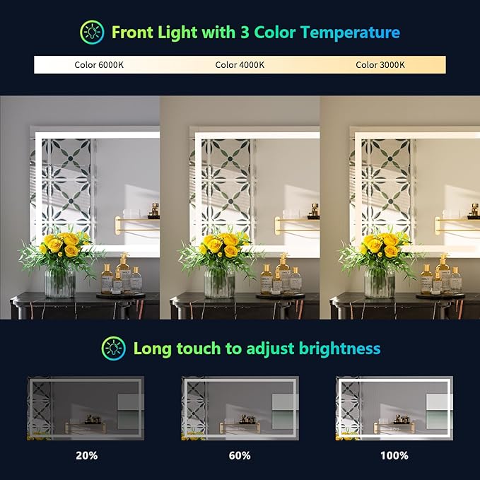 55x40 Inch RGB LED Bathroom Mirror Front Light and RGB Backlit Lighted Vanity - Image 4