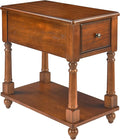 Narrow End Table with Drawer and Open Storage Shelf, Solid Wood Sofa Side Table by VERDANTREE