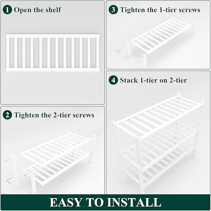 Smiry Shoe Rack, 3 Tier Small Bamboo Shoe Organizer, Stackable Free Standing - Image 6