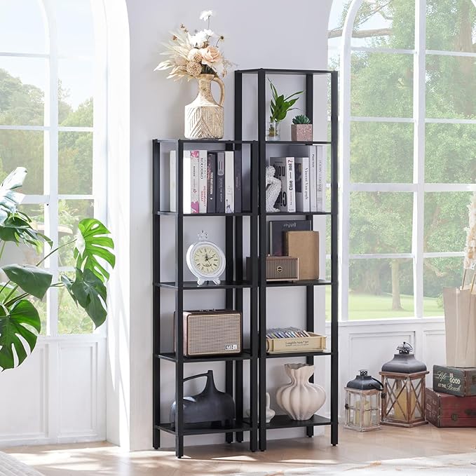 54in Tall Bookshelf 5-Tier Small Narrow Bookcase, Skinny Book Shelf - Image 4