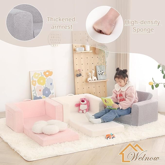 Welnow Toddler Chair, 2-in-1 Soft Sherpa Kids Sofa, Convertible Toddler Couch - Image 4