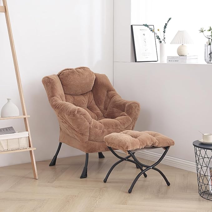 Cozy Lazy Chair and Ottoman, Large Contemporary Accent Lounge Chair Set - Image 2